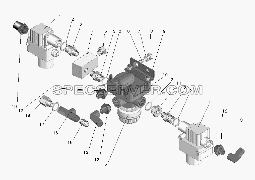 Установка клапана ускорительного с модуляторами для Урал-63674 (список запасных частей)