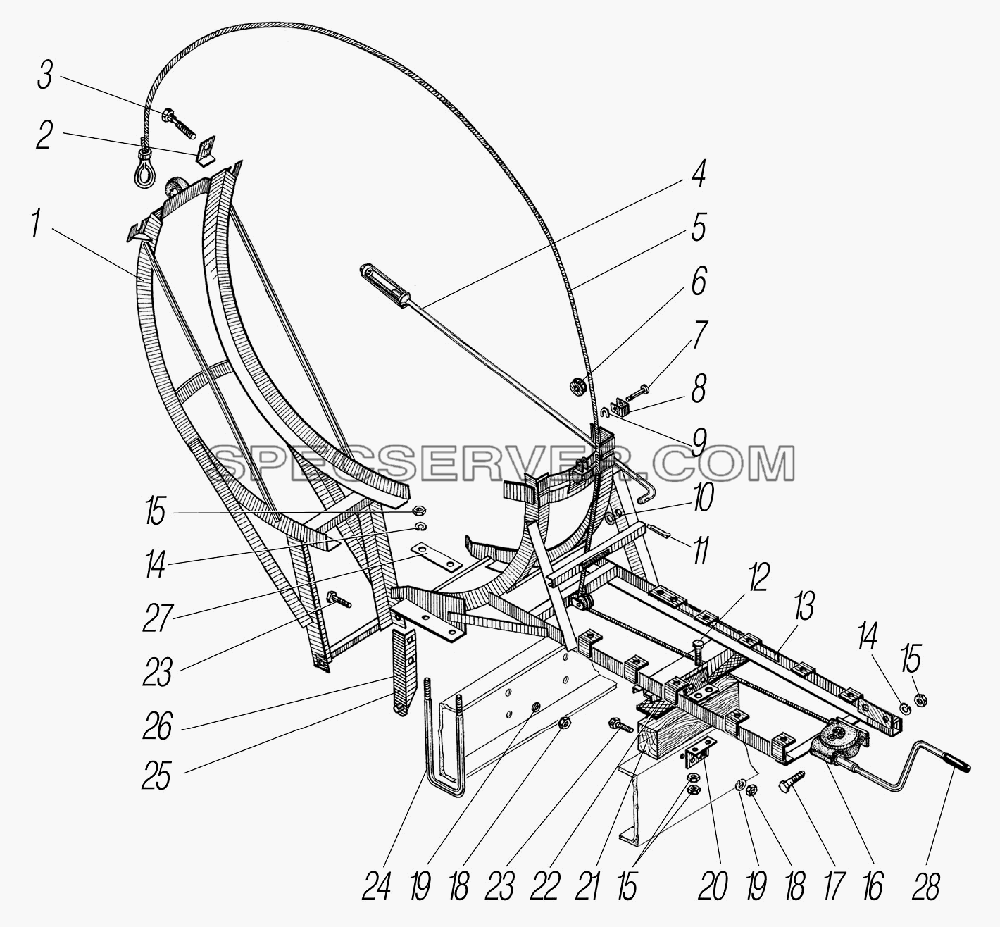 Вертикальный держатель запасного колеса для Урал-55571-1121-70 (список запасных частей)