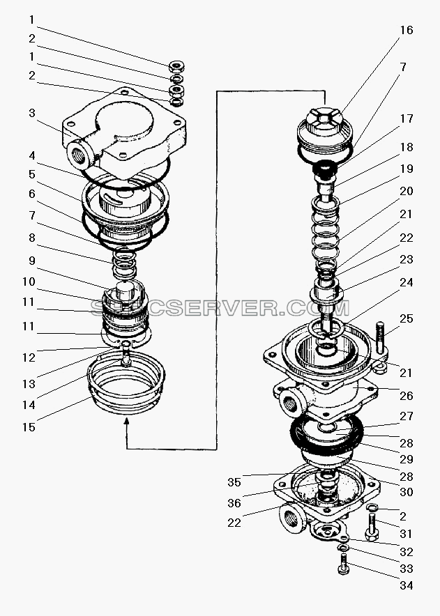 Клапан управления тормозами прицепа для Урал-43206-41 (список запасных частей)