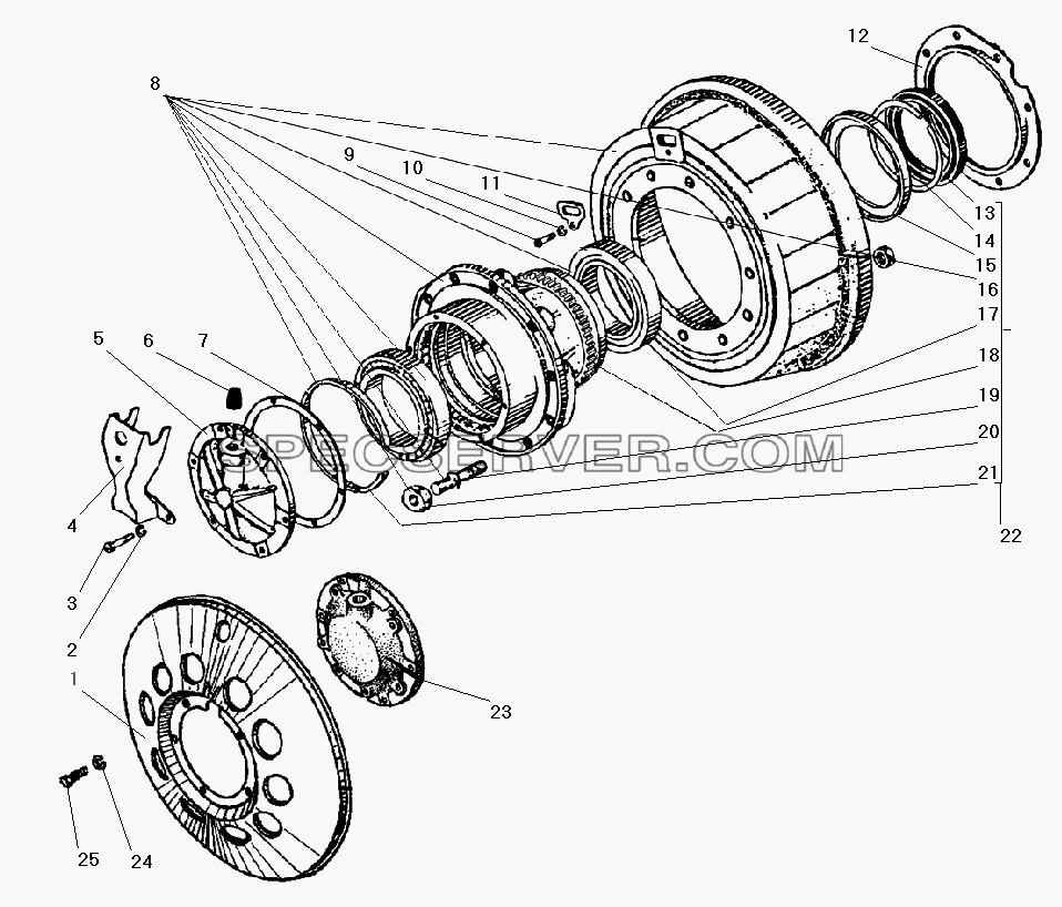 Ступица колеса и тормозной барабан для Урал-43206-41 (список запасных частей)