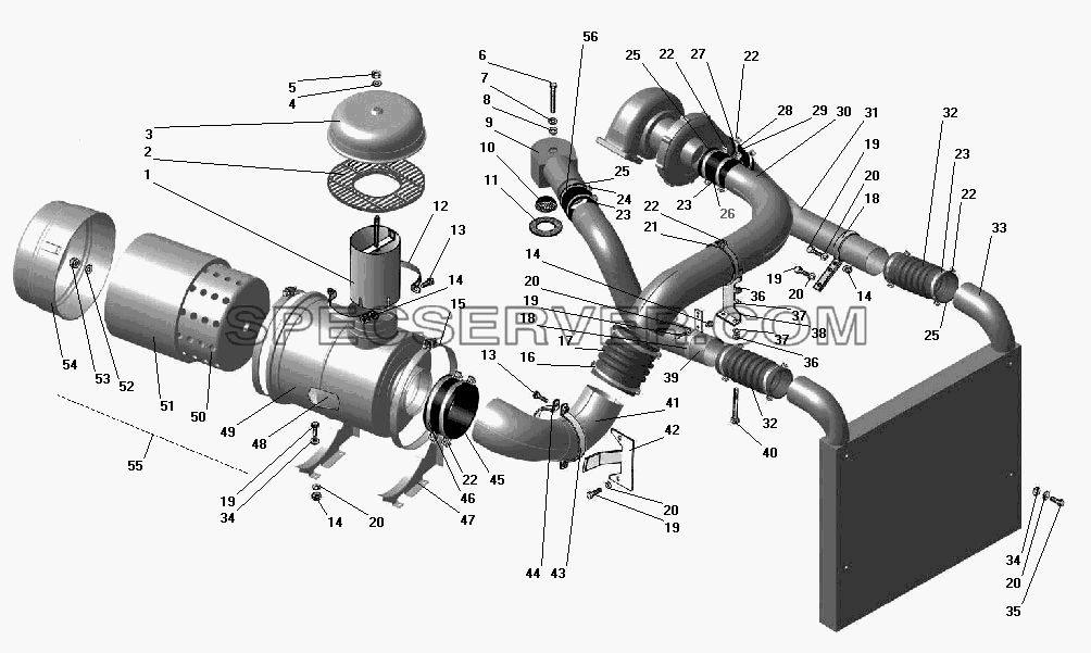 Воздухопровод с воздушным фильтром для Урал-43206-41 (список запасных частей)