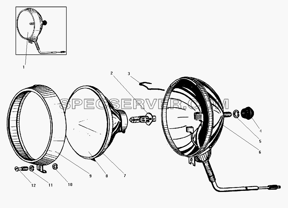 Фара-прожектор для Урал-43206-41 (список запасных частей)