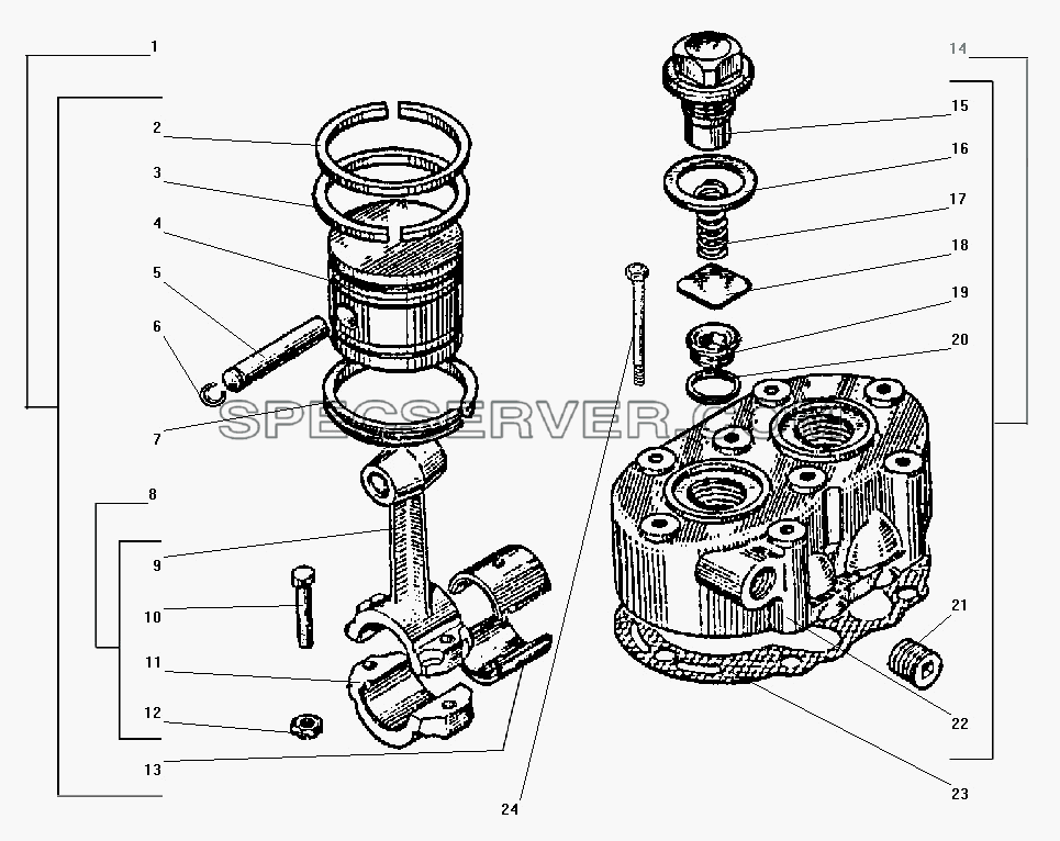 Головка и поршень компрессора для Урал-43206-41 (список запасных частей)