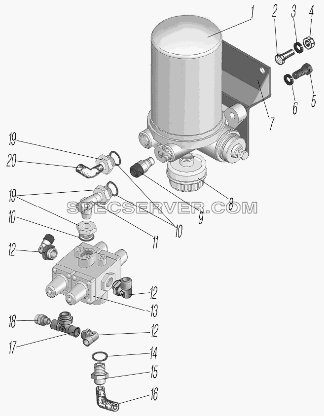 Установка влагомаслоотделителя и 4-х контурного защитного клапана для Урал-4320-1951-58 (список запасных частей)
