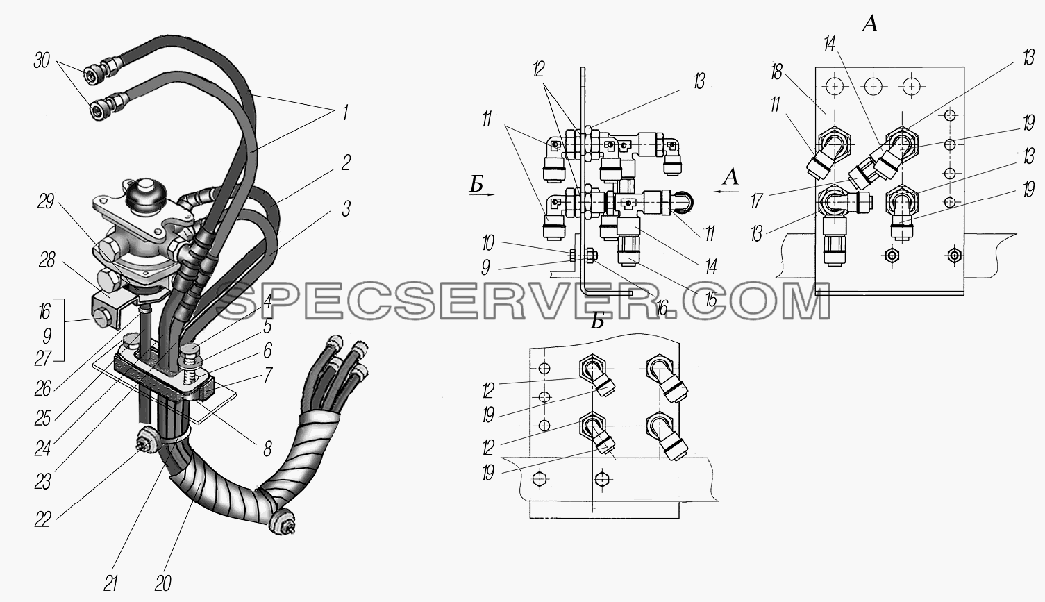 Установка пневмовыводов от тормозного крана для Урал-4320-1951-58 (список запасных частей)