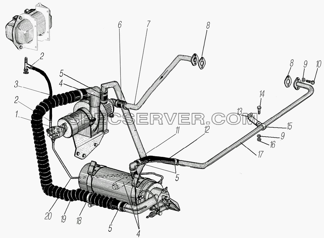 Трубы и шланги системы предпускового подогрева для Урал-4320-1951-58 (список запасных частей)