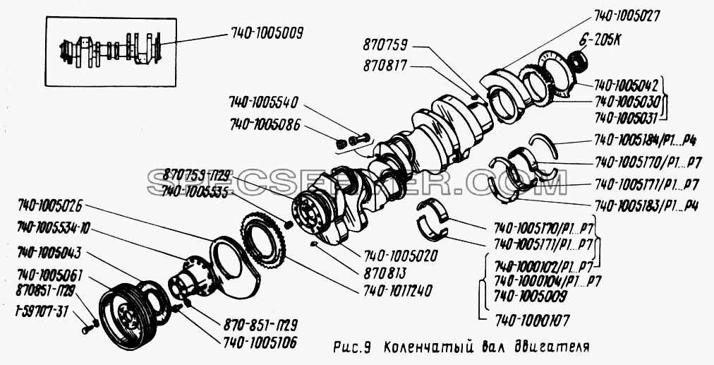 Коленчатый вал двигателя для Урал-43202 (список запасных частей)