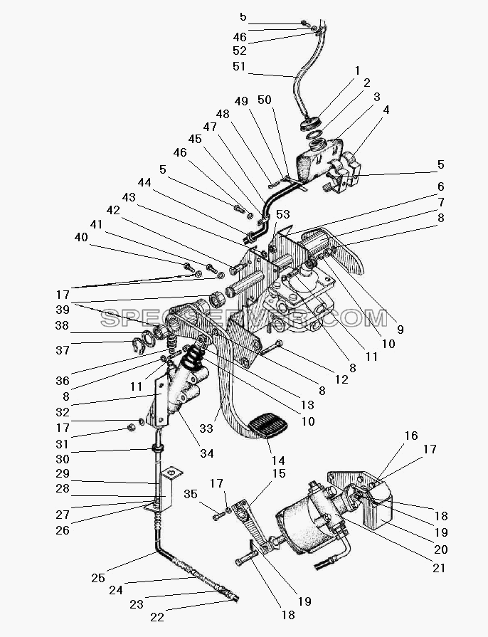 Привод педалей сцепления и тормоза для Урал-532301 (список запасных частей)
