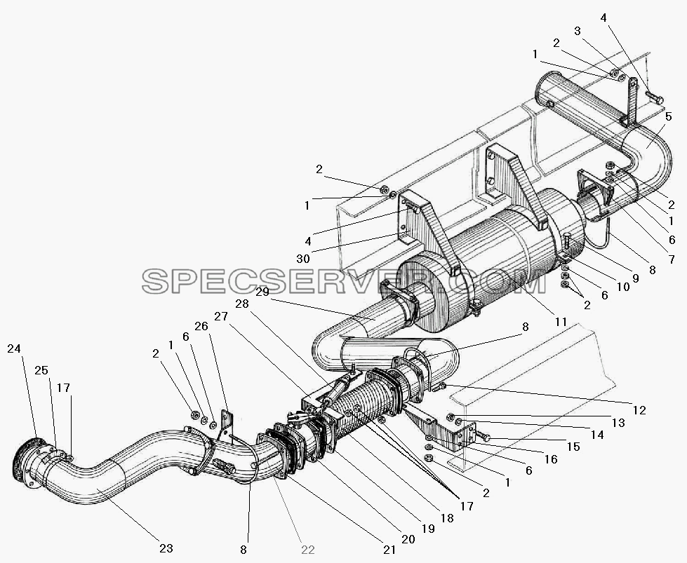 Система выпуска газов для Урал-532301 (список запасных частей)