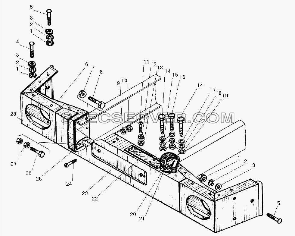 Передний буфер и буксирные крюки для Урал-532301 (список запасных частей)