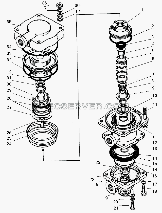 Клапан управления тормозами прицепа для Урал-532301 (список запасных частей)