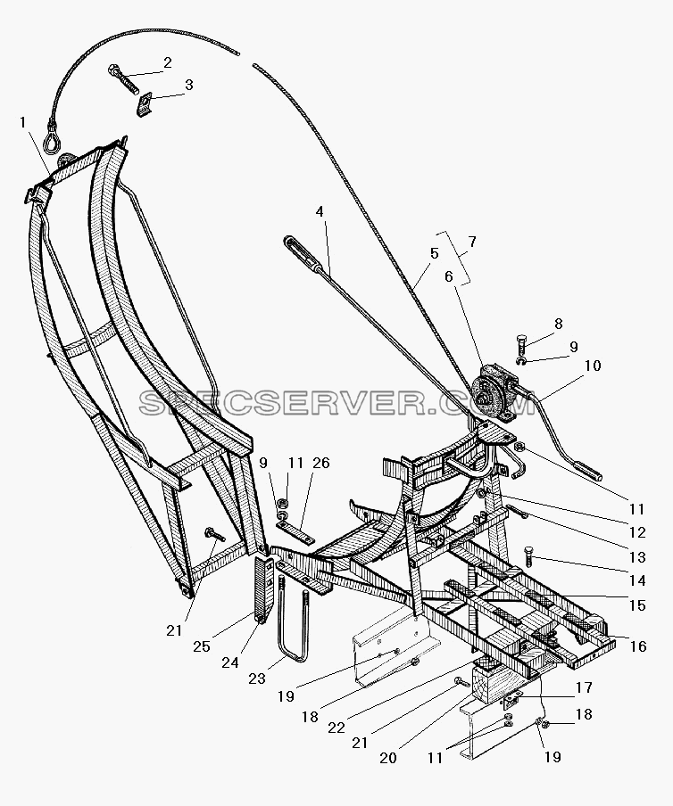 Вертикальный держатель запасного колеса для Урал-4320-41 (список запасных частей)