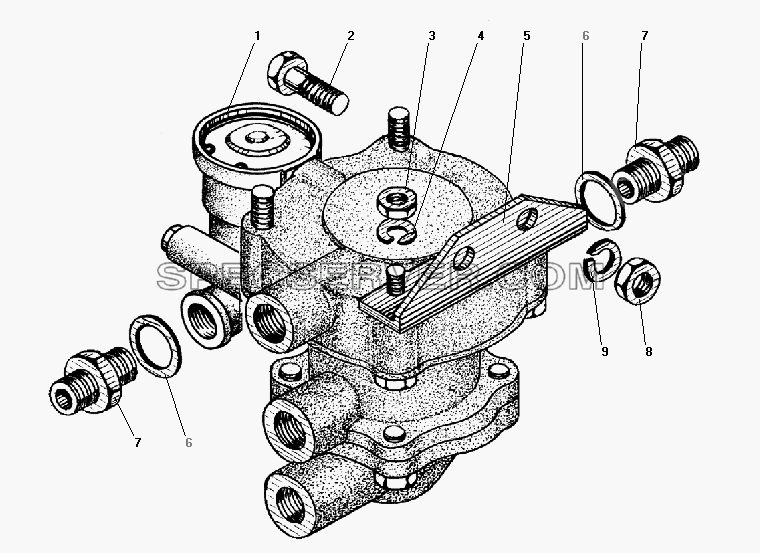 Установка клапана прицепа с клапаном обрыва для Урал-4320-41 (список запасных частей)