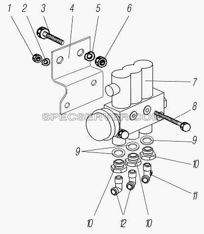 Установка электромагнитного клапана системы накачки шин для Урал-4320-80М/82М (список запасных частей)