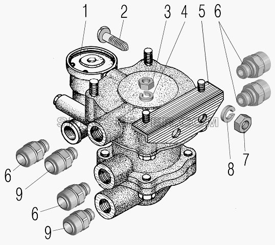 Установка клапана прицепа для Урал-4320-80М/82М (список запасных частей)