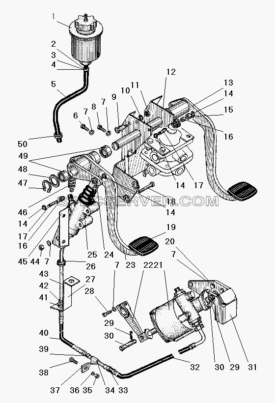 Привод педалей сцепления и тормоза для Урал-63685 (список запасных частей)