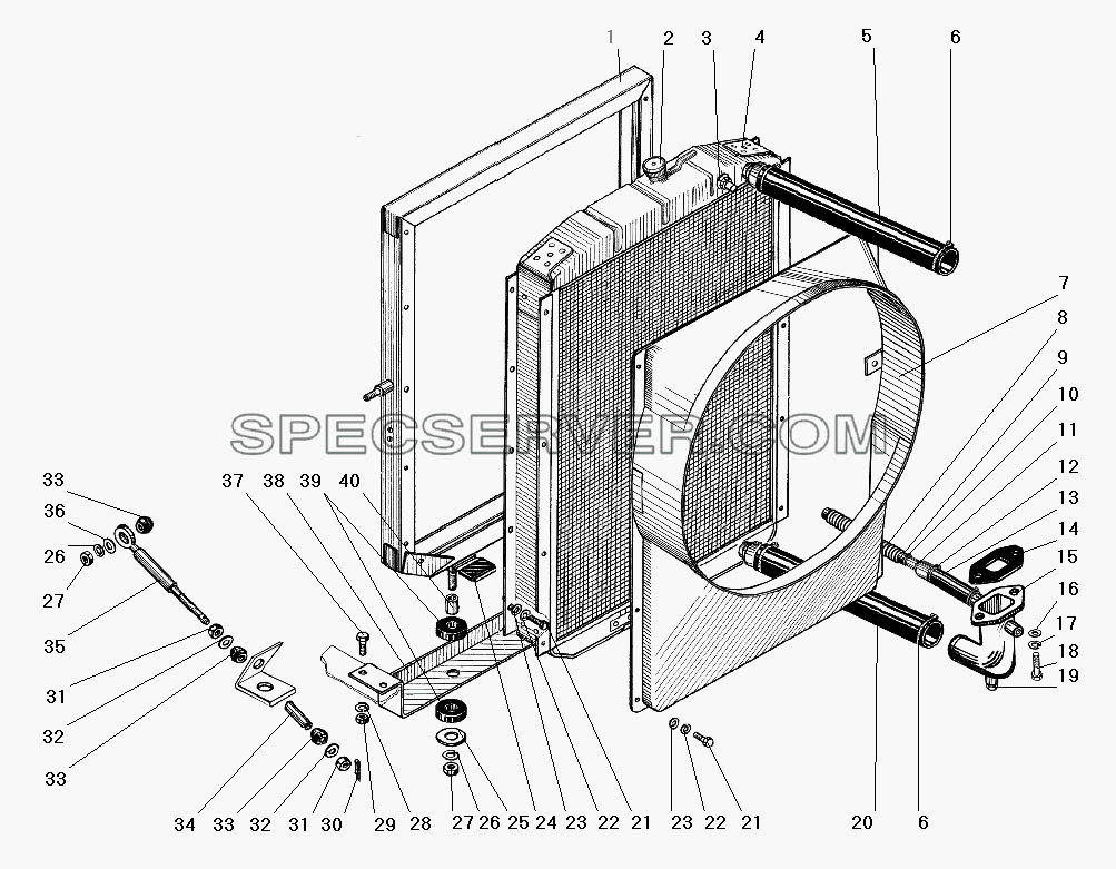 Радиатор системы охлаждения для Урал-63685 (список запасных частей)