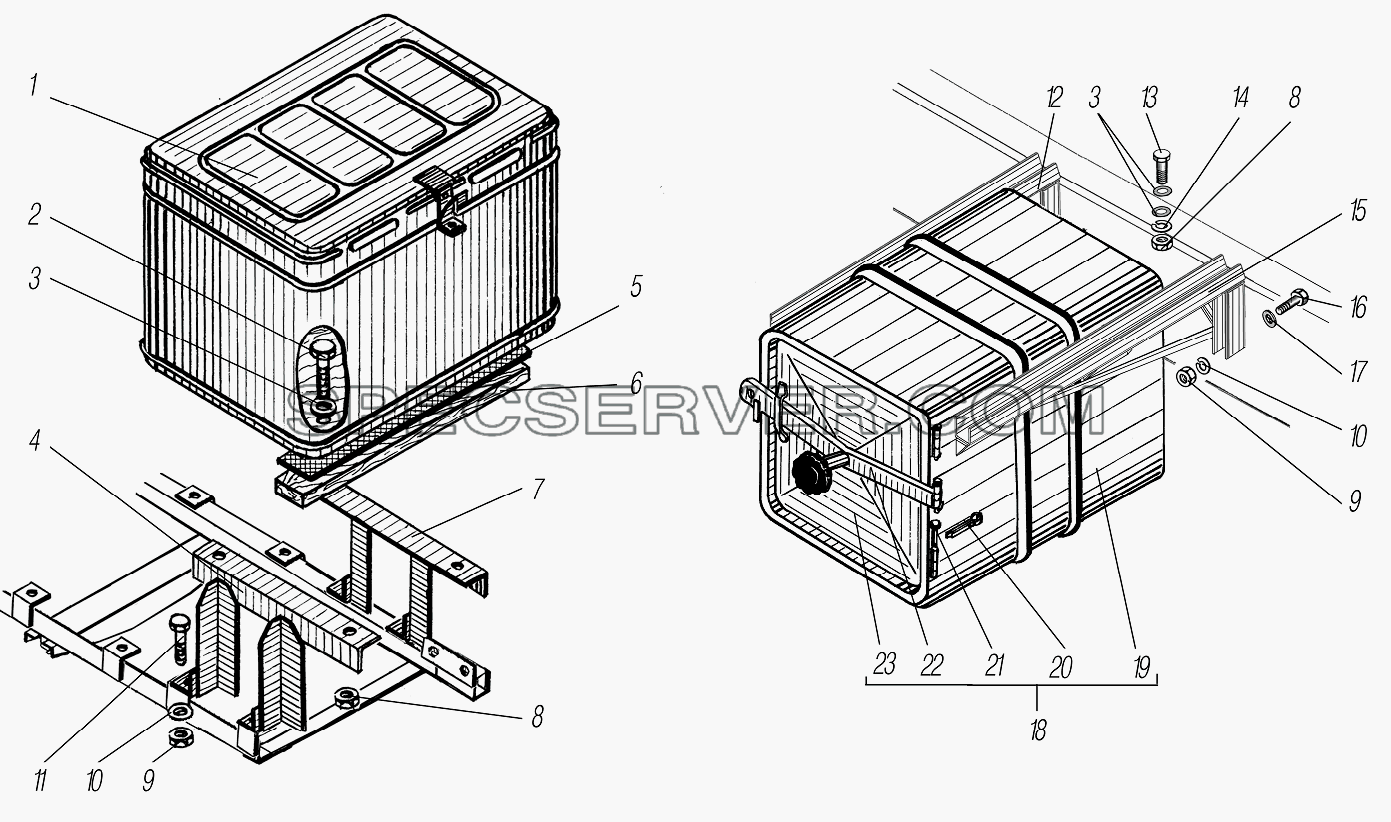 Установка инструментального ящика для Урал-4320-1151-59 (список запасных частей)