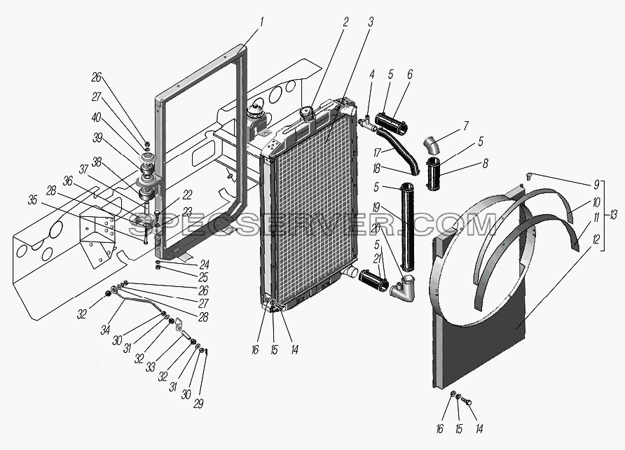 Радиатор системы охлаждения для Урал-63704 (список запасных частей)