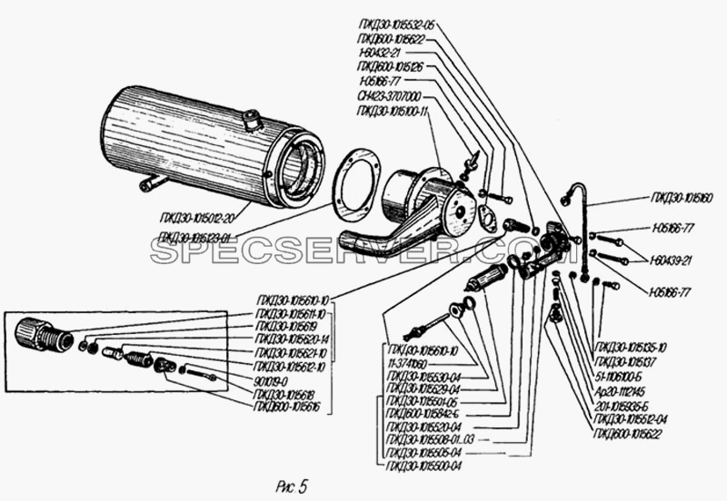 Котел (теплообменник) предпускового подогревателя для Урал-4320-31 (список запасных частей)