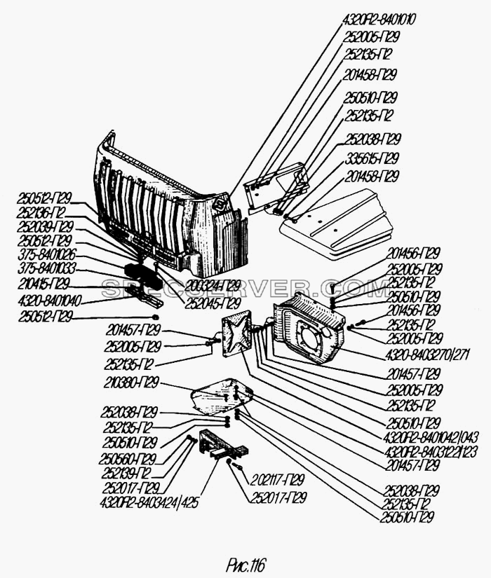 Облицовка радиатора для Урал-4320-31 (список запасных частей)