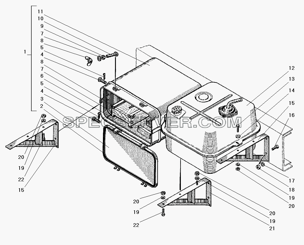 Установка инструментального ящика и масляного бака для Урал-5557-40 (список запасных частей)