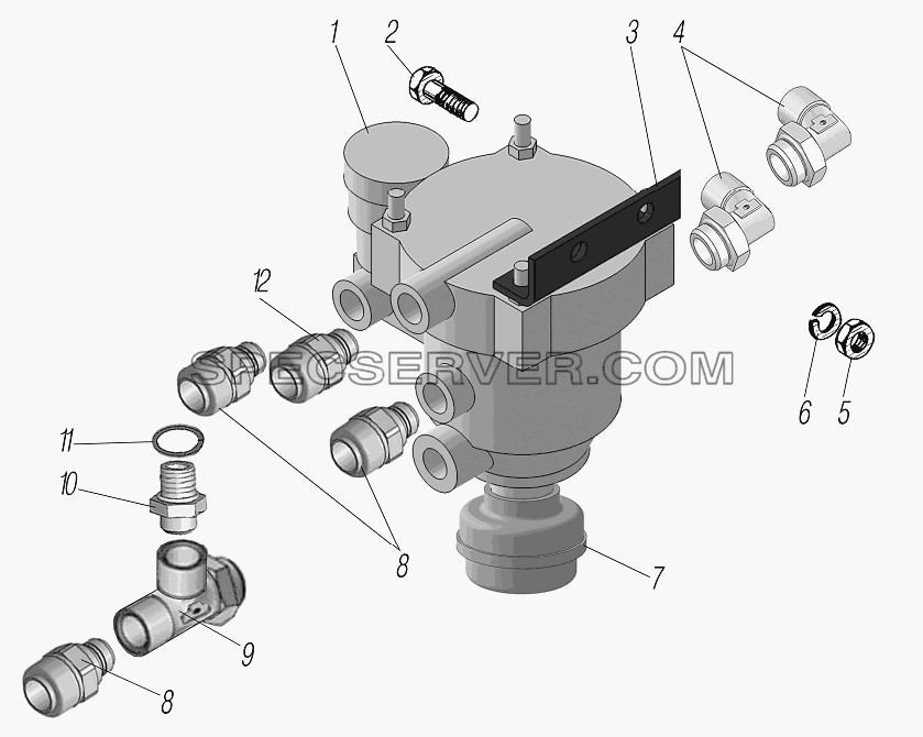 Установка клапана прицепа для Урал-6370-1121 (список запасных частей)