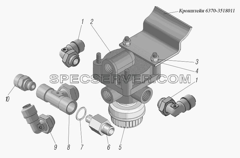 Установка клапана ускорительного для Урал-6370-1121 (список запасных частей)
