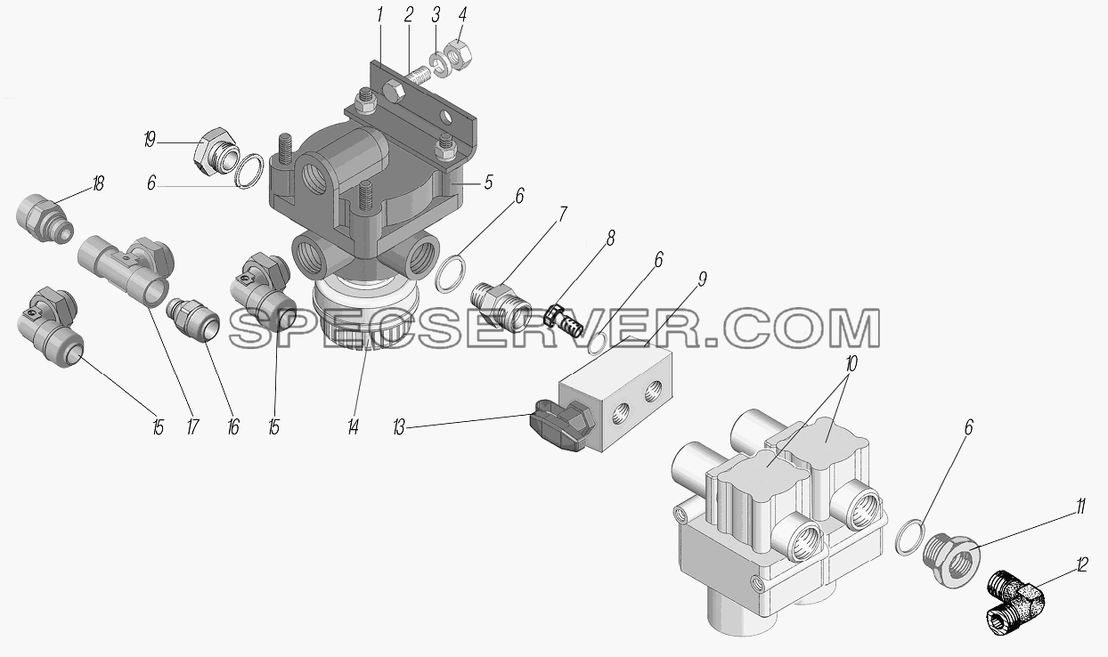 Установка клапана ускорительного с модуляторами для Урал-6370-1121 (список запасных частей)