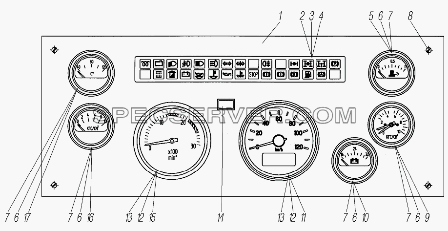 Панель приборов для Урал-6370-1121 (список запасных частей)