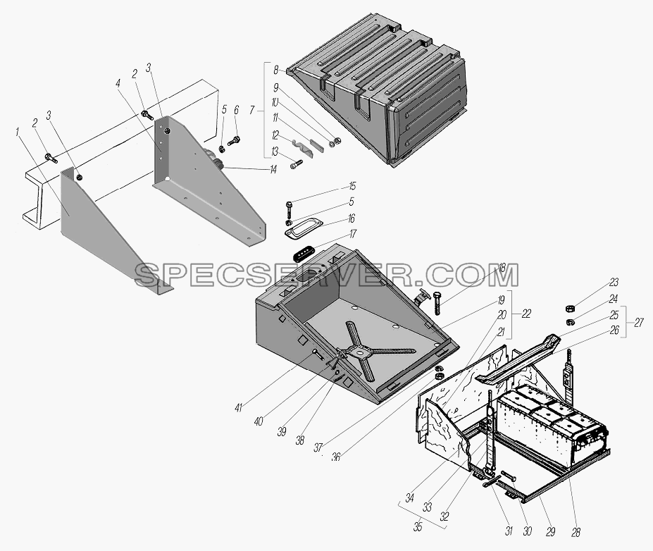 Установка контейнера аккумуляторных батарей для Урал-6370-1121 (список запасных частей)