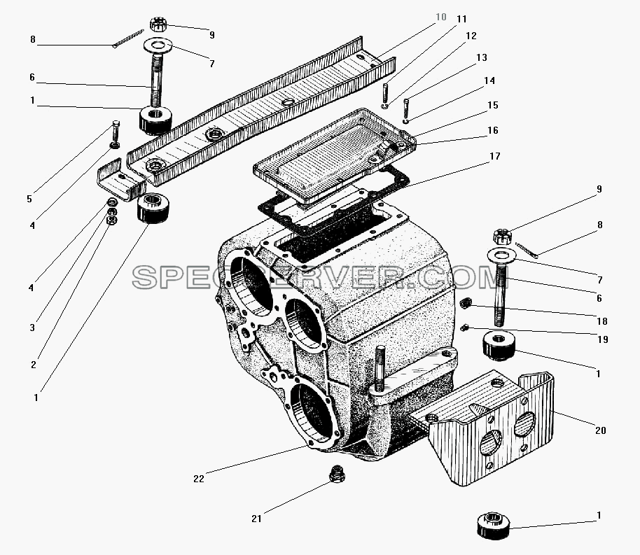 Картер и подвеска раздаточной коробки для Урал-43203-10 (список запасных частей)