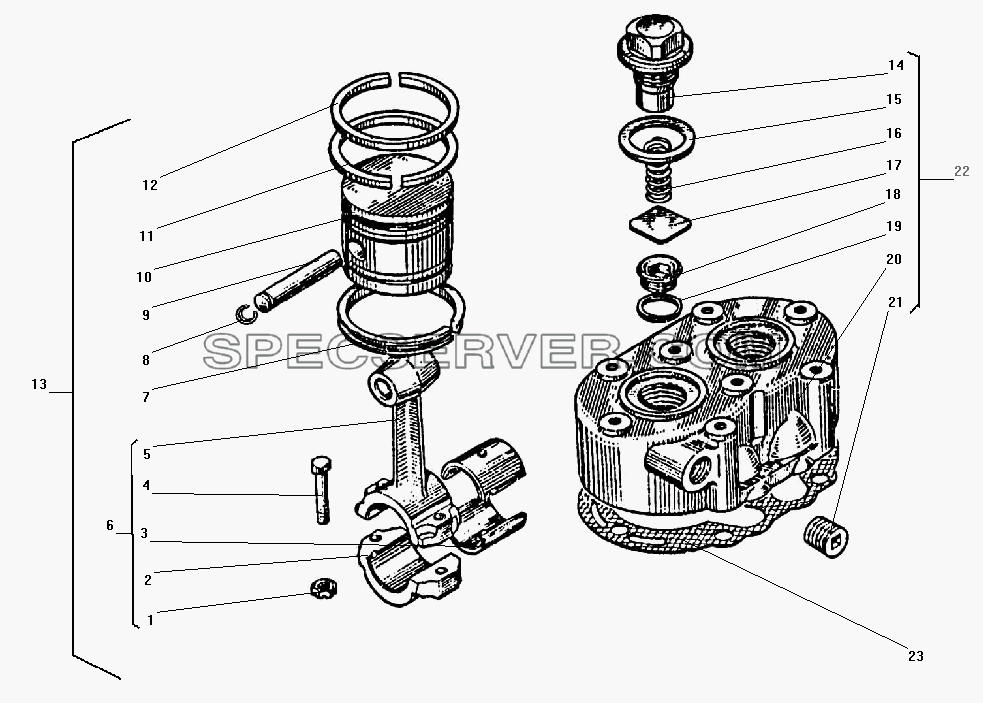 Головка и поршень компрессора для Урал-43203-10 (список запасных частей)
