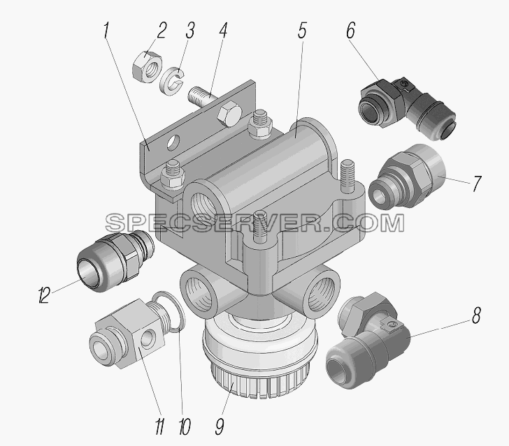 Установка ускорительного клапана стояночного тормоза для Урал-6370-1151 (список запасных частей)