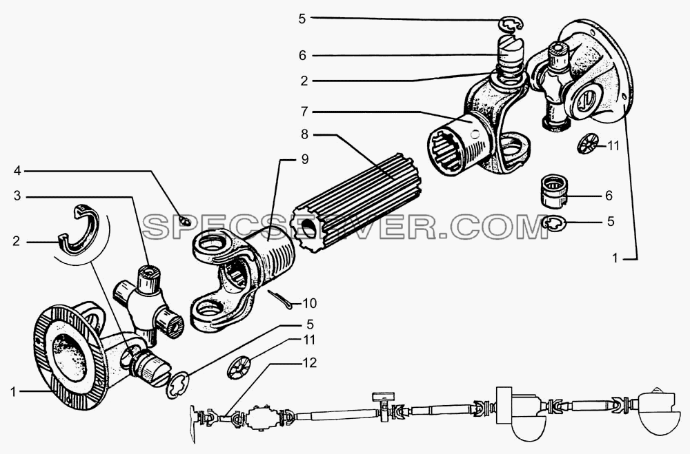 Вал карданный от коробки передач к промежуточной опоре для КрАЗ-7133H4 (список запасных частей)