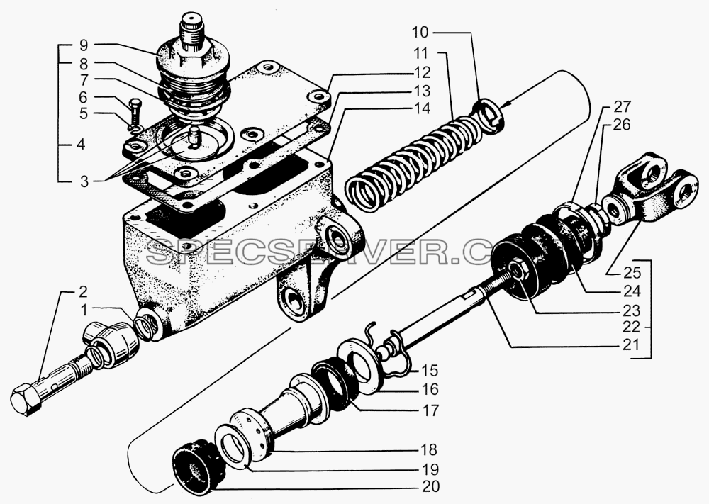 Главный цилиндр выключения сцепления для КрАЗ-7133H4 (список запасных частей)