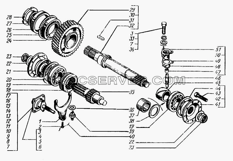 Валы привода переднего и среднего мостов для КрАЗ-6443 (список запасных частей)