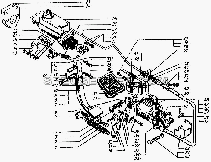Привод управления сцеплением для КрАЗ-6443 (список запасных частей)