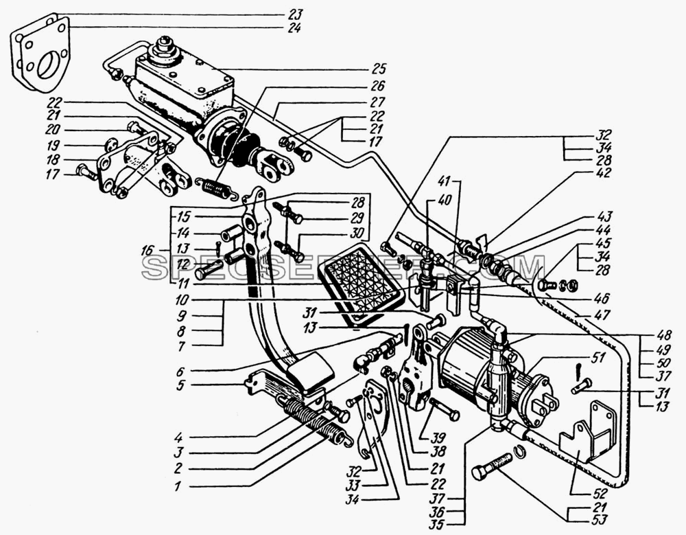 Привод управления сцеплением для КрАЗ-63221 (список запасных частей)