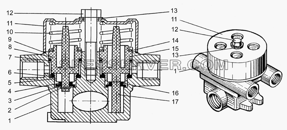 Клапан защитный четырехконтурный для КрАЗ-65053-02 (список запасных частей)