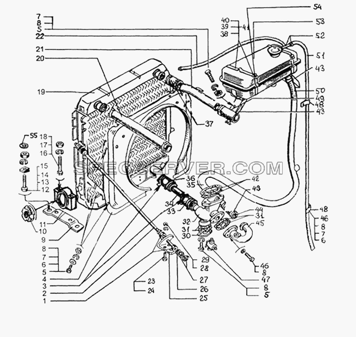 Радиатор с кожухом и расширительным бачком для КрАЗ-65053-02 (список запасных частей)
