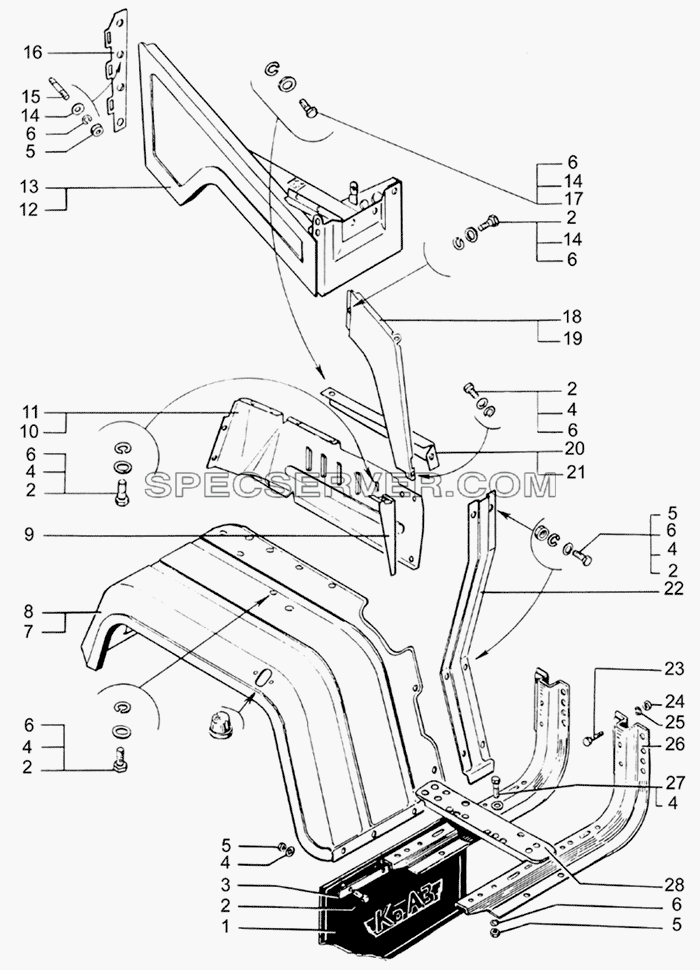 Крыло переднее и подножки для КрАЗ-65053-02 (список запасных частей)
