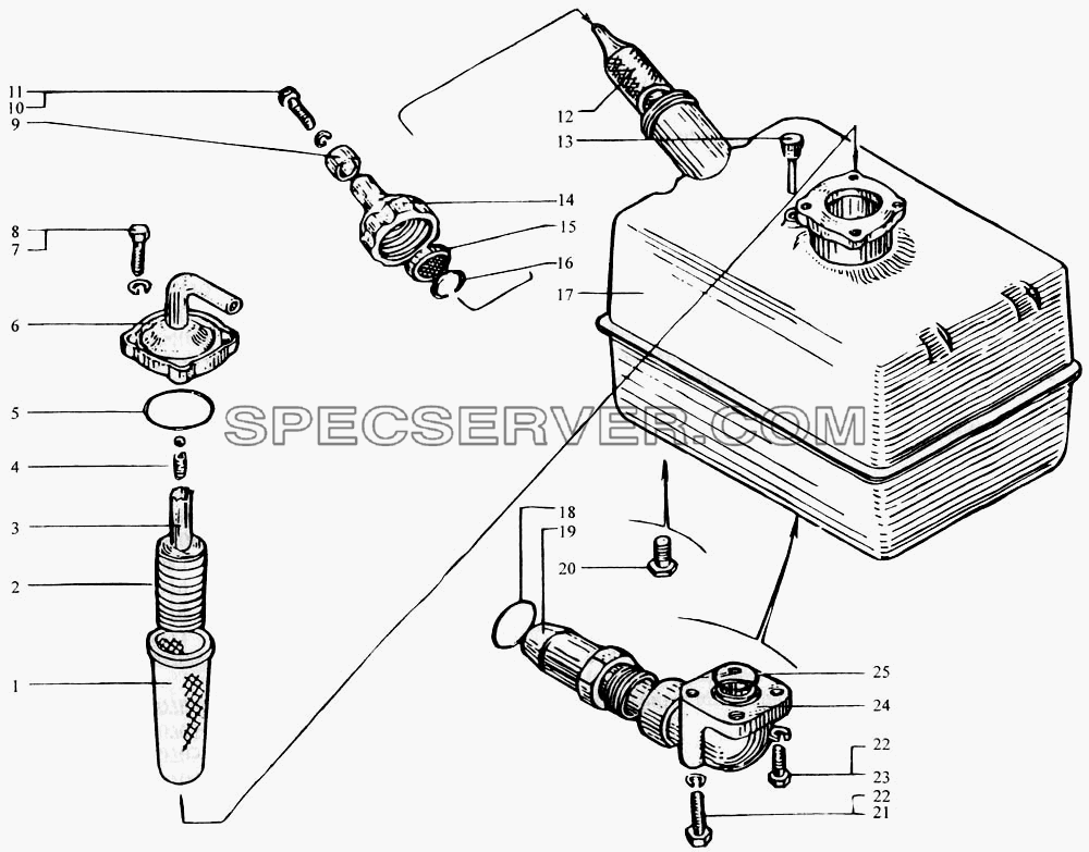 Бак масляный опрокидывающего механизма для КрАЗ-6443 (списка 2004 г) (список запасных частей)