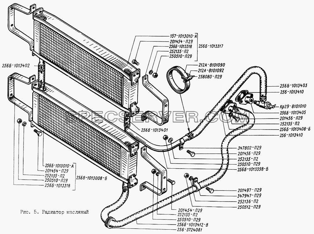 Радиатор масляный для КрАЗ-256 (список запасных частей)