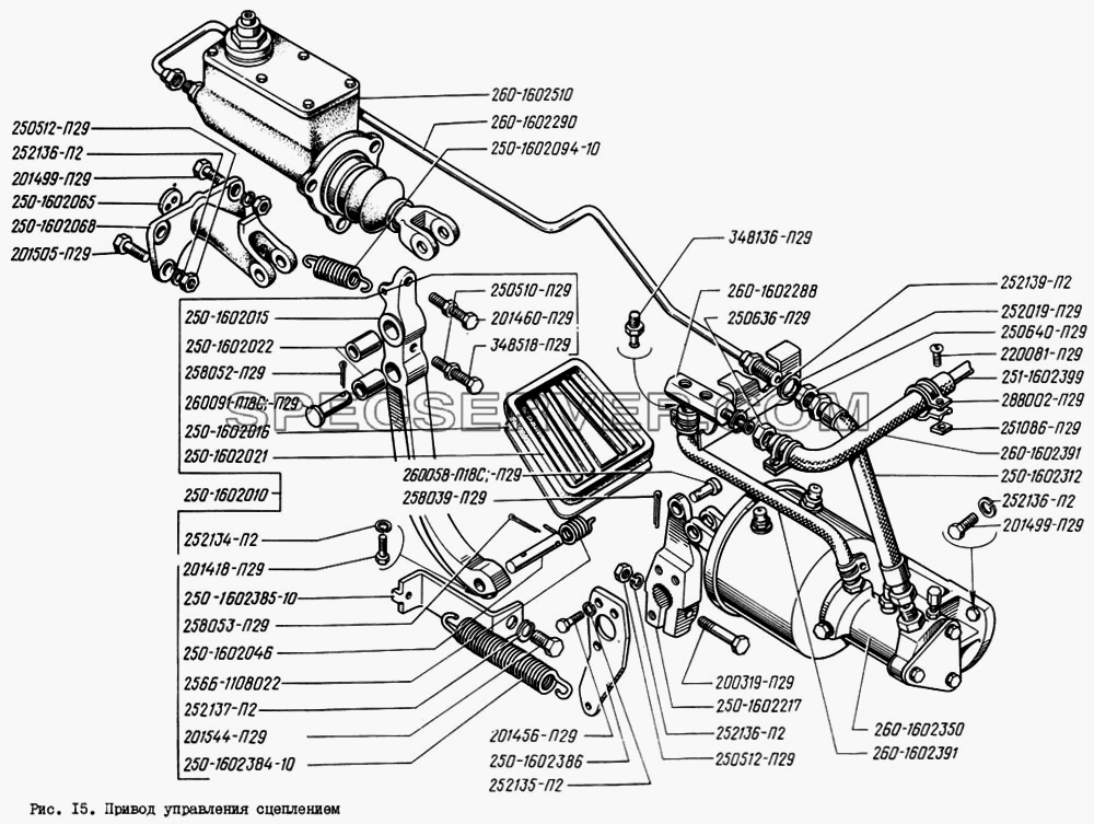 Привод управления сцеплением для КрАЗ-260 (список запасных частей)