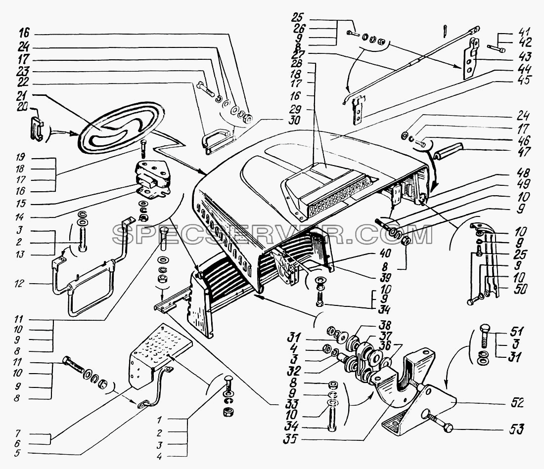 Облицовка радиатора и капот для КрАЗ-6446 (список запасных частей)