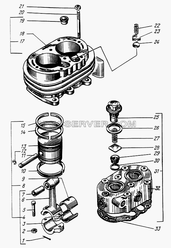 Головка и блок цилиндров компрессора для КрАЗ-6446 (список запасных частей)