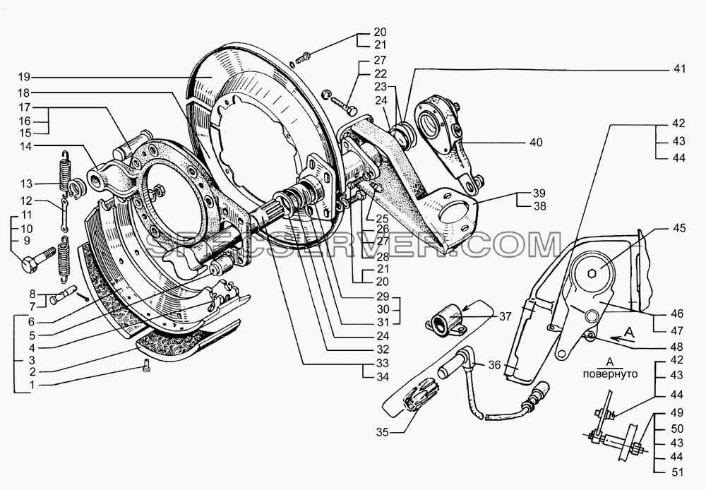 Механизмы тормозные задние для КрАЗ-65055-02 (список запасных частей)