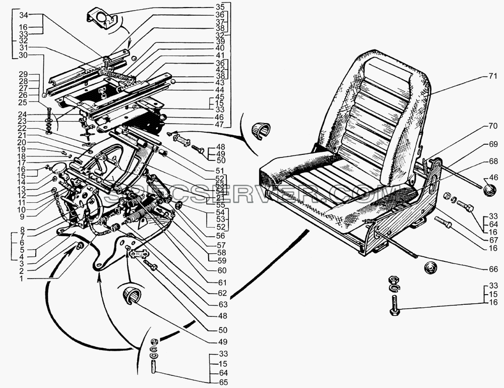 Сиденье водителя для КрАЗ-65055-02 (список запасных частей)