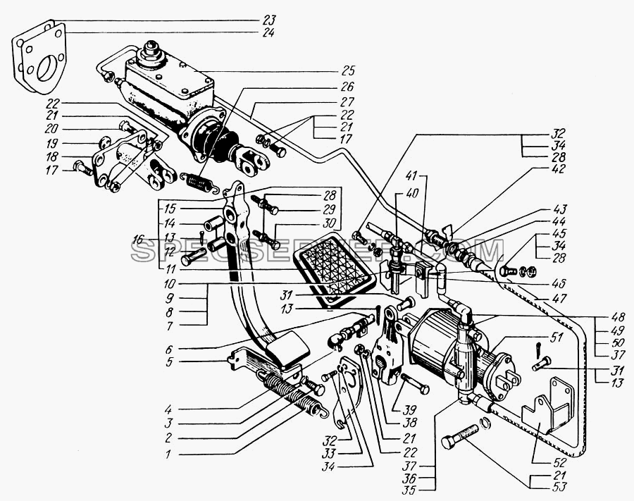 Привод управления сцеплением - после 2000г для КрАЗ-65055 (список запасных частей)